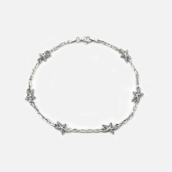 アクセサリー vintage silver925 star charm bracelet 925 Silver Star Chain Bracelet, Handcrafted Star Engraved