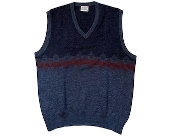 Gilet vintage in lana con scollo a V, stile nonno anni '90.