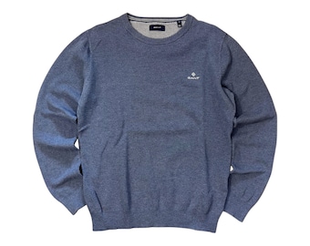 Maglione Gant in cotone testurizzato, girocollo blu, lavorato a maglia