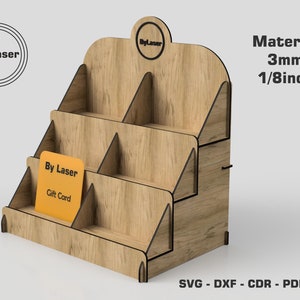 Espositore per carte regalo da banco a 3 livelli per vendita al dettaglio, per lime tagliate al laser - Versioni da 3 mm a 1/8 di pollice - Glowforge SVG