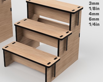 3 Shelf Retail Counter Display Stand SVG: Laser Cut Files, Glowforge File DXF PDF