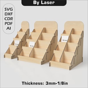Espositore da banco per vendita al dettaglio in 3 diverse dimensioni - Espositore a più livelli - Legno da 3 mm e 1/8" - File tagliati al laser SVG