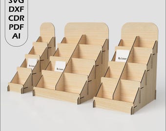 Retail Counter Display Stand 3 Different Size - Tiered Display Stand - 3mm and 1/8&quot;tnk wood - Laser Cut Files SVG