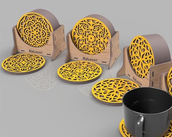Laser Cut Wooden Coasters Files, Glowforge File, Digital Download SVG PDF DXF