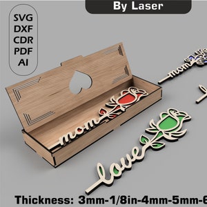 Bloemencadeau Moederdag voor lasergesneden Svg-bestanden, tweelaagse roos lasergesneden geschenkdoos, vectorbestanden voor laser, cadeau voor moeder