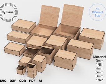 Caja cortada con láser con tapa abatible - Caja de almacenamiento - 16 tamaños diferentes - 6 espesores de material diferentes - Archivos de corte láser Glowforge SVG