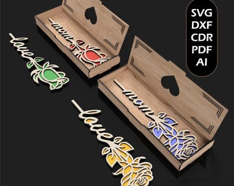 Boxed Flower Gift Box, Valentine and Mothers Day Laser Cut Files SVG