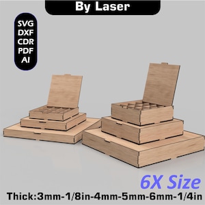 Laser Cut Storage Box Files, Flip Up Lid, Compartments Box, Digital Download Svg image 3