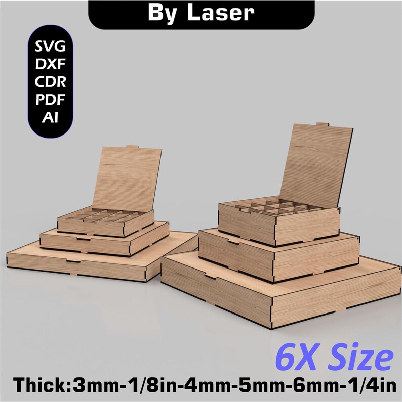 Laser Cut Storage Box Files, Flip Up Lid, Compartments Box, Digital Download Svg image 3