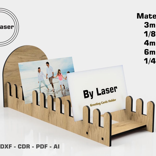 Fichiers découpés au laser présentoir pour cartes de voeux - présentoir pour cartes postales - organiseur de cartes de voeux - fichier DXF SVG porte-cartes postales