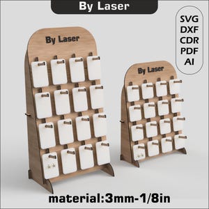 Présentoir pour boucles d'oreilles, fichiers découpés au laser, deux tailles différentes, porte-boucles d'oreilles, organisateur de bijoux, présentoir pour boucles d'oreilles SVG DXF PDF