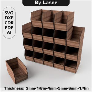 Wooden Desktop Organizer Svg, Storage bins Box, Laser Cut Files, Stackable Box , Vector Files , Glowforge File