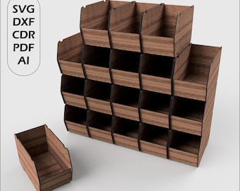 Wooden Desktop Organizer Laser Cut Files, Stackable Storage Box Glowforge File SVG DXF PDF