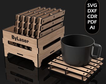 Laser Cut Pallet Coaster Files, Wooden Coasters, Glowforge File SVG DXF PDF