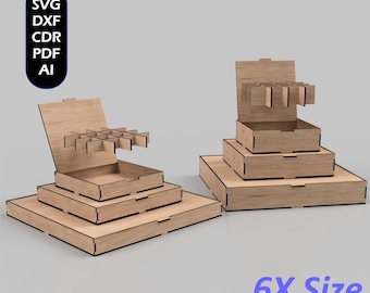 Laser Cut Storage Box Files, Flip Up Lid, Compartments Box, Digital Download Svg