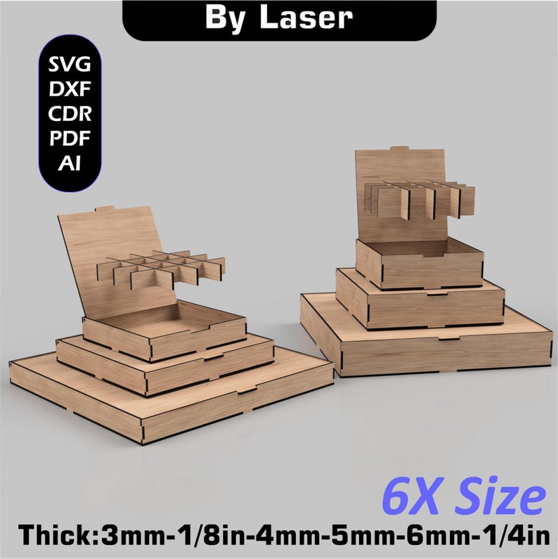 Laser Cut Storage Box Files, Flip Up Lid, Compartments Box, Digital Download Svg image 2