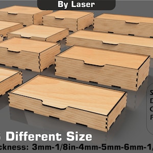 Scatola tagliata al laser con coperchio ribaltabile, scatola portaoggetti, 16 diverse dimensioni, spessori di materiale multipli, file di taglio laser Glowforge SVG, DXF