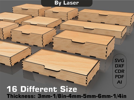 Laser Cut Box with Flip Lid: 16 Sizes, Glowforge Files (SVG, DXF)