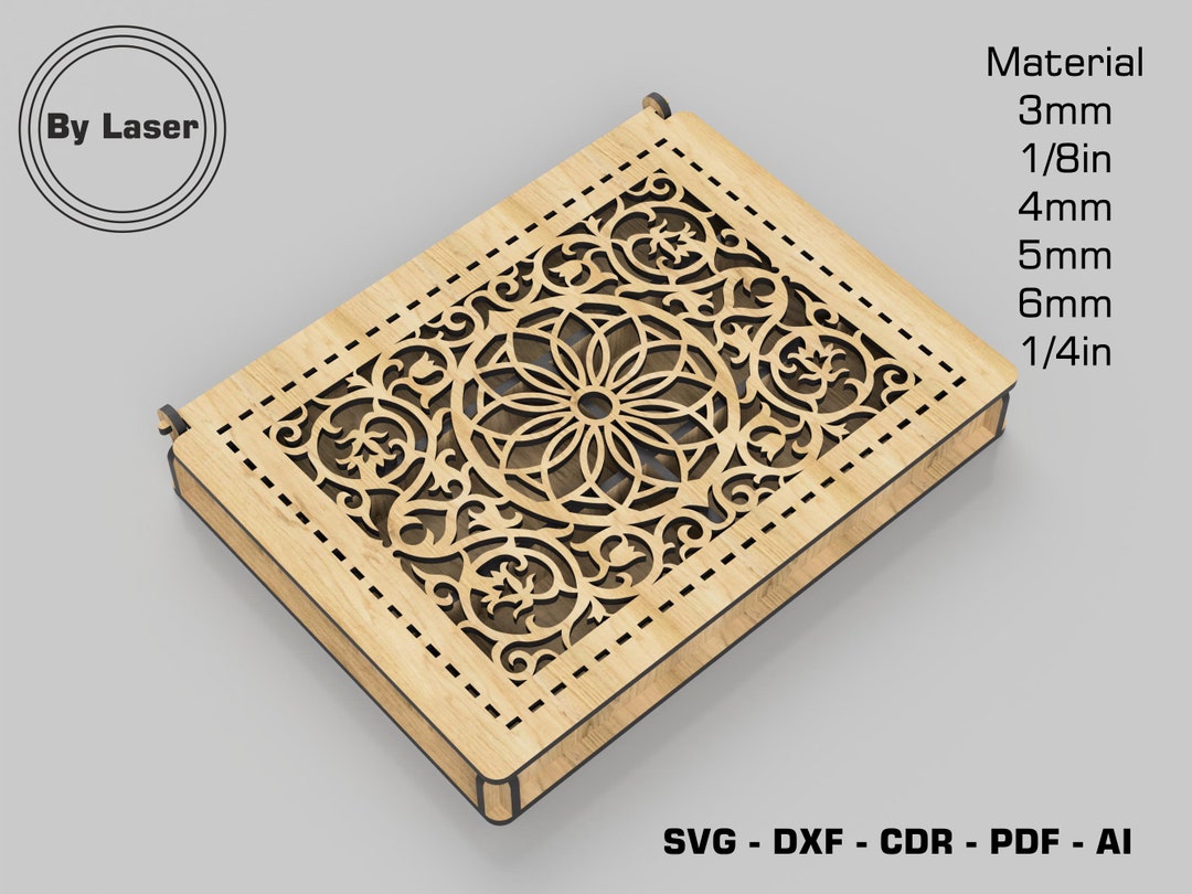 Decorative Laser Cut Jewelry Box With Lid, Wooden Gift Box Laser Cut, Vector Files for Wood