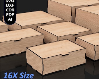 Laser Cut Boxes With Flip Up Lid Files, 16X Size, Stash Box, SVG