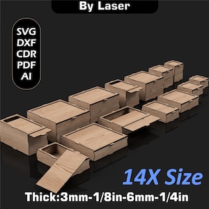 Laser Cut Boxes with Slide Lid box, 14X Size, Wooden Keepsake Box Files SVG