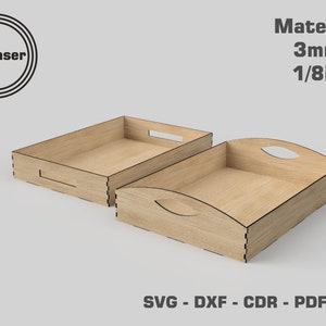 Archivos de corte láser para bandeja plana - Plano de corte láser para bandeja - Material de 3 mm y 1/8" - Plano de corte Glowforge - SVG - DXF