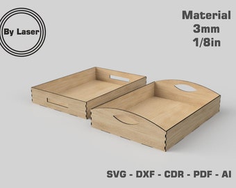 Archivos de corte láser de bandeja plana - Plan de corte láser de bandeja - material de 3 mm y 1/8" - Plan de corte Glowforge - SVG - DXF