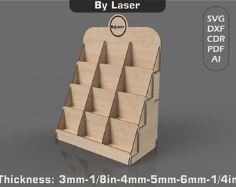 Présentoir de comptoir pour autocollants, fichiers Svg découpés au laser, fichiers vectoriels pour découpe laser du bois