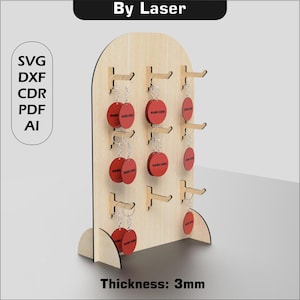 キーチェーンディスプレイスタンドデジタルファイル、レーザーカットファイル、マーケットストール、Glowforge SVG