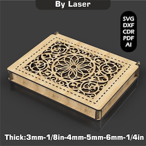 Scatola regalo decorativa in formato SVG, coperchio ribaltabile per portagioie, file tagliati al laser, file Glowforge in formato DXF PDF
