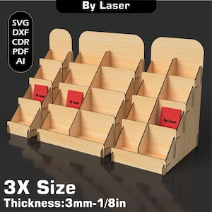 Expositor de mostrador para tiendas minoristas SVG: tamaño 3X, expositores de madera escalonados, archivos cortados con láser