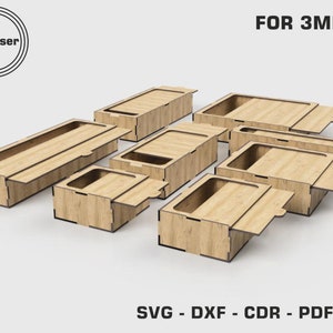 Boîtes avec couvercle coulissant, 8 boîtes de rangement de tailles différentes, pour matériau de 3 mm, fichier découpé au laser Svg, Dxf Glowforge image 3