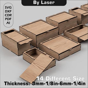 Scatole tagliate al laser con coperchio scorrevole, formato 14X, versione multipla, scatola regalo in legno, file di taglio laser SVG
