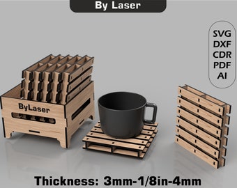 Fichiers Svg de sous-bock de palette en boîte, fichiers vectoriels pour la découpe laser du bois