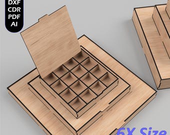 Laser Cut Storage Box Files, Flip Up Lid, Compartments Box, Digital Download Svg
