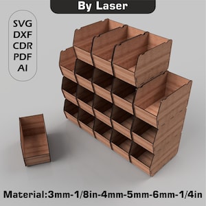 Boîte de rangement Svg pour organiseur de bureau en bois, fichiers découpés au laser, boîte empilable, fichiers vectoriels, Glowforge