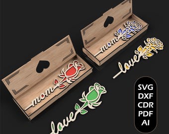 Boxed Flower Gift Box, Valentine and Mothers Day Laser Cut Files SVG