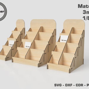 Retail Counter Display Stand 3 Different Size - Tiered Display Stand - 3mm and 1/8"tnk wood - Laser Cut Files SVG