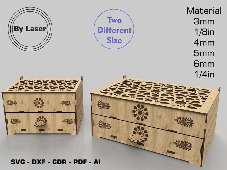 Laser Cut Chest of Drawers Box Files , Wooden Jewelry Box, Desktop ...