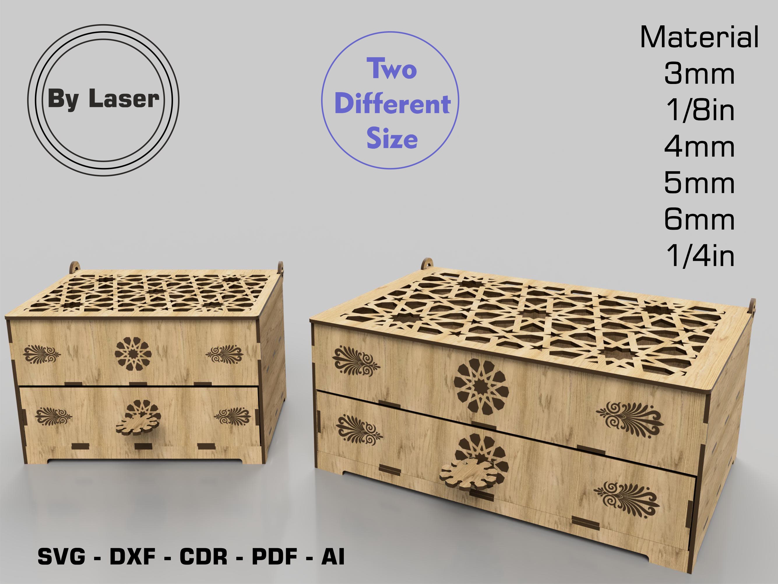 Laser Cut Chest of Drawers Box Files , Wooden Jewelry Box, Desktop ...