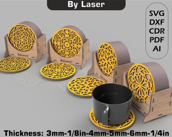 Sous-verres décoratifs en boîte Fichiers découpés au laser, fichiers Svg vectoriels pour la découpe laser