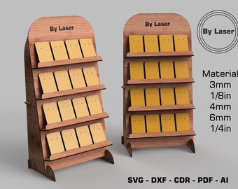 4 Layers Earring Display Stand with Earring Card , Postcard Counter Display Stand , Laser Cut Files , Glowforge SVG File