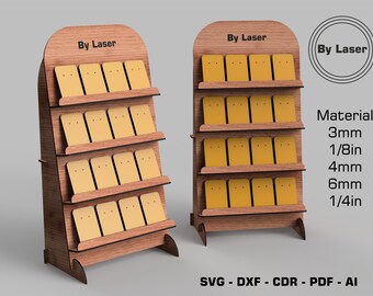 4 lagen Earring Display Stand met Earring Card, Ansichtkaart Teller Display Stand, Laser Cut Files, Glowforge SVG File