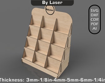 Présentoir de comptoir pour autocollants, fichiers Svg découpés au laser, fichiers vectoriels pour découpe laser du bois