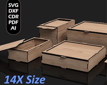 Laser Cut Boxes with Slide Lid box, 14X Size, Wooden Keepsake Box Files SVG
