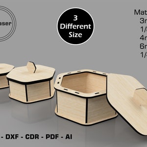 Caja hexagonal SVG, 3 tamaños, varios materiales, archivos de corte láser, archivo Glowforge