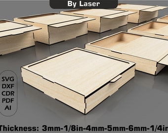 Laser Cut Big Sliding Lid Box Bundle, 6 Designs, Laser Cut Gift Storage Boxes, DXF, SVG Files