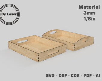 Fichiers découpés au laser pour plateau plat - Plan de découpe laser pour plateau - matériau 3 mm et 1/8" - Plan de découpe Glowforge - SVG - DXF