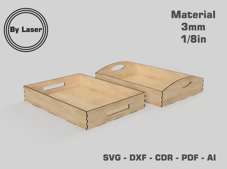 Fichiers découpés au laser pour plateau plat Plan de découpe laser pour plateau matériau 3 mm et 1/8 Plan de découpe Glowforge SVG DXF image 1