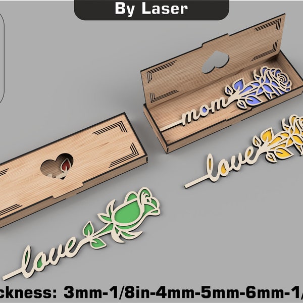 Boxed Flower Gift Laser Cut Svg Files, Two Layered Rose Laser Cut Gift Box, Vector Files For Laser Cutting